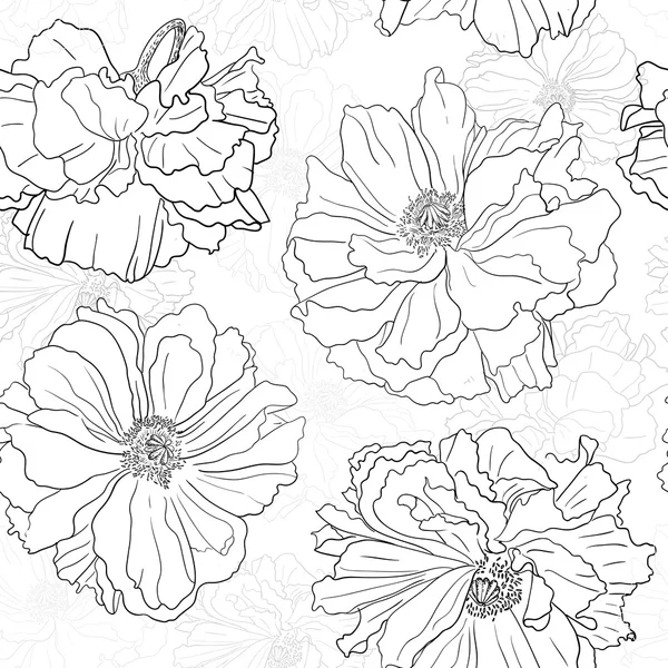 Papier peint floral dessiné à la main avec des fleurs de pavot — Image vectorielle