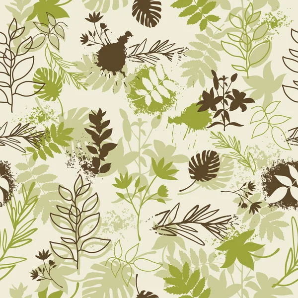 Sömlös bakgrund med blad och grenar — Stock vektor