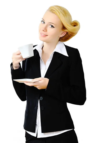 Porträt einer jungen Geschäftsfrau im schwarzen Anzug, isoliert über wh — Stockfoto