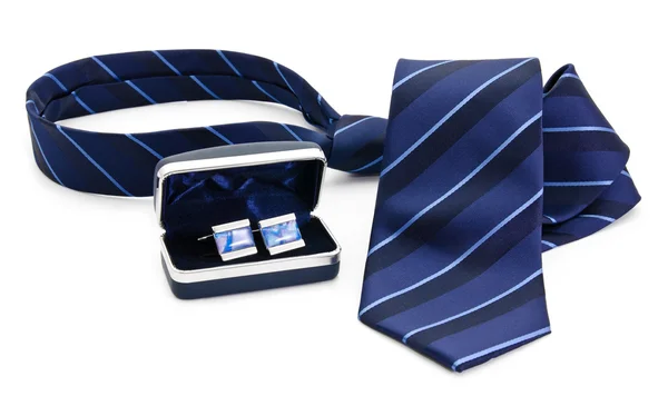 Man cuff links in box and tie isolated — Stock Photo, Image