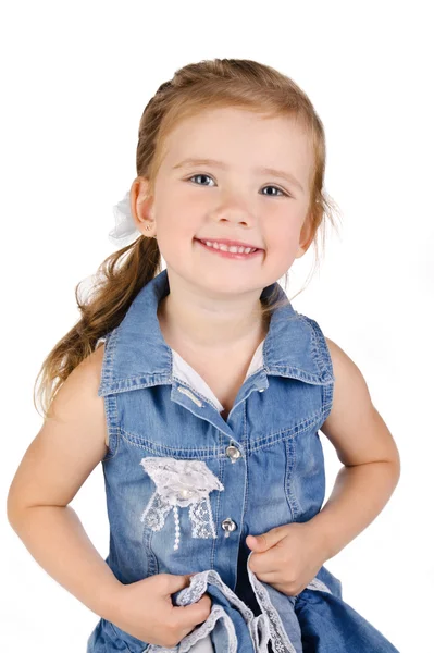 Πορτρέτο του χαμογελαστό χαριτωμένο κοριτσάκι σε φόρεμα — Φωτογραφία Αρχείου