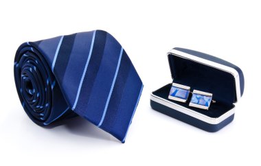 Man cuff links in box and tie isolated clipart