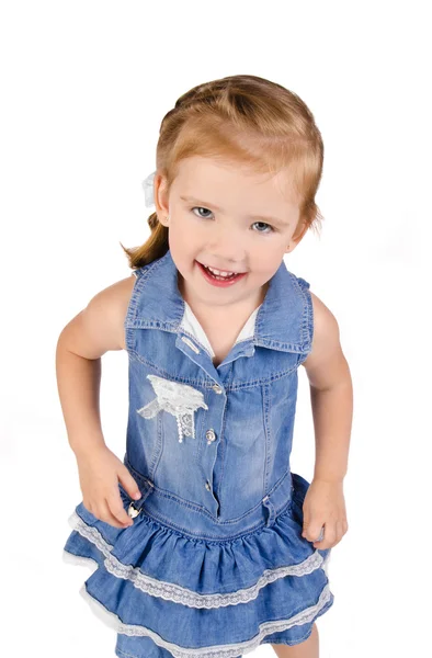 Portret ładny uśmiechający się dziewczynka w sukience — Zdjęcie stockowe