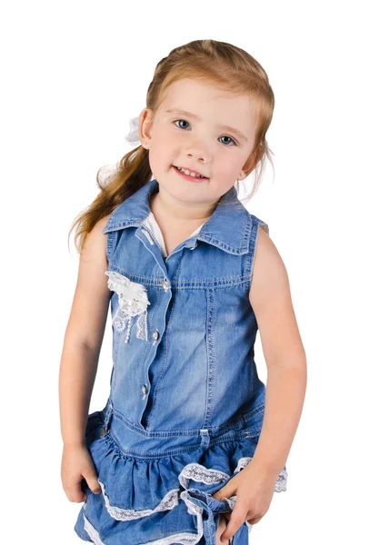 Porträtt av söta leende liten flicka i klänning — Stockfoto