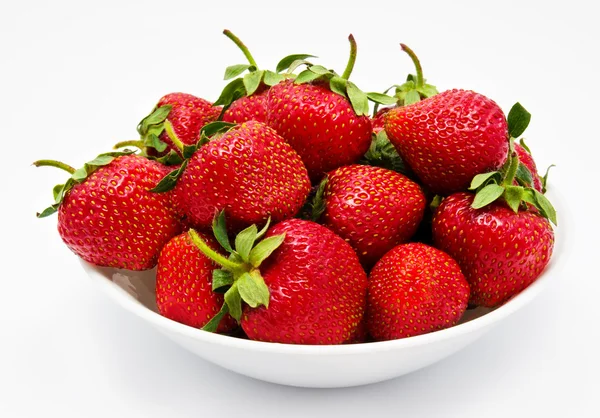 Red strawberry in the bowl closeup — Stock Photo, Image
