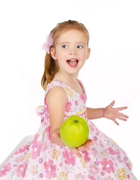 stock image Portrait of cute little girl holding an apple