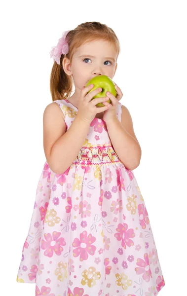 Portrait of cute little girl holding an apple — Stock Photo, Image