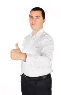 Portrait ofyoung businessman with thumb up clipart