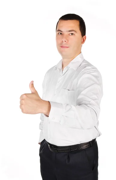 Portré ofyoung üzletember a hüvelykujjával felfelé — Stock Fotó