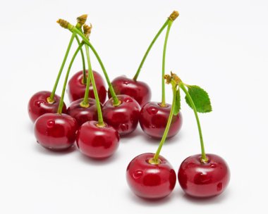 Wet cherry isolated on a white clipart