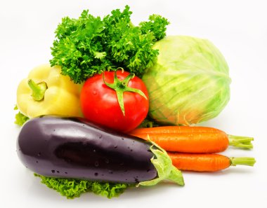 Vegetables eggplant tomato cabbage lettuce carrots paprika pars clipart