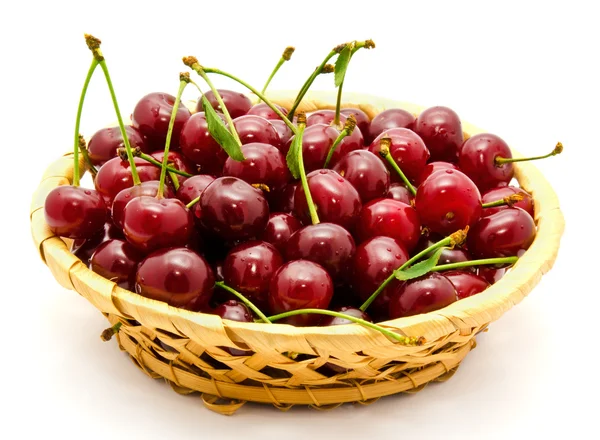 Basket with ripe wet cherry isolated — Stock Photo, Image