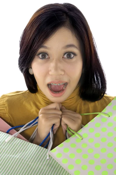 Shopping kvinna chock — Stockfoto