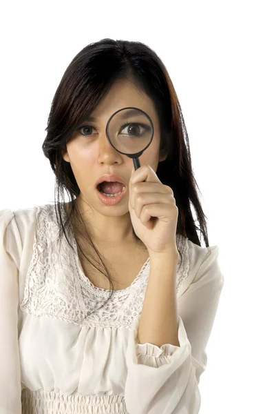 Woman Using Magnifier — Stock Photo, Image