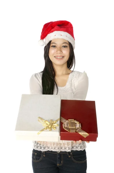 Boże Narodzenie prezent kobieta obecny — Zdjęcie stockowe