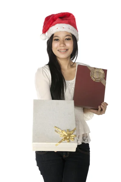 Woman Show Her Present — Stock Photo, Image