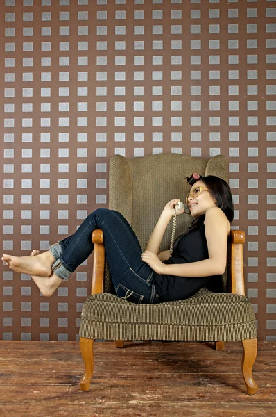 stock image Phone And Sit On Chair