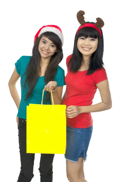 두 여자 크리스마스 쇼핑 — 스톡 사진
