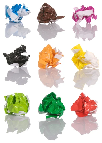 Verzameling van verfrommeld kleur papier — Stockfoto