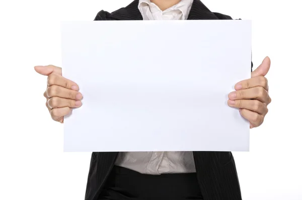 Mujer Hold Blank Paper — Foto de Stock