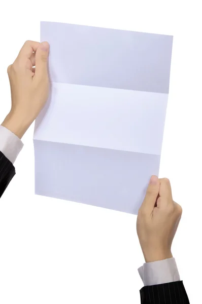 Vrouw houd blanco papier — Stockfoto