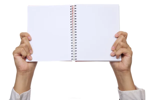 Hand houden notebook — Stockfoto
