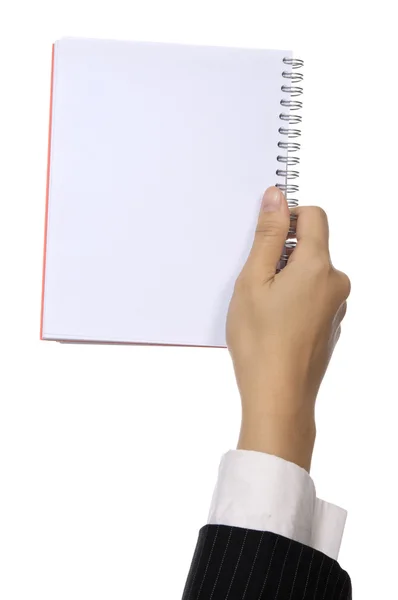 Ręka trzymać notebooka — Zdjęcie stockowe