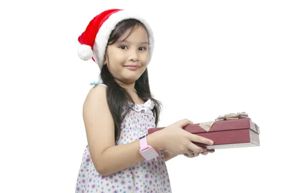 Girl gazdaság karácsonyi Box — Stock Fotó