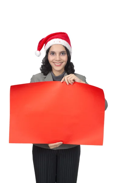 Santa Woman Hold Banner — Stock Photo, Image