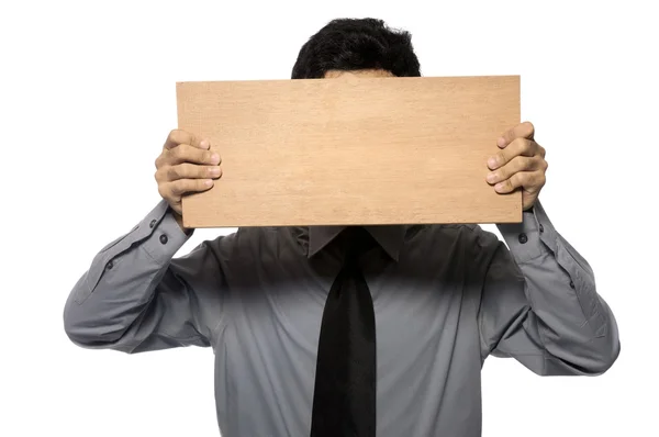 Holding Wooden Board — Stock Photo, Image