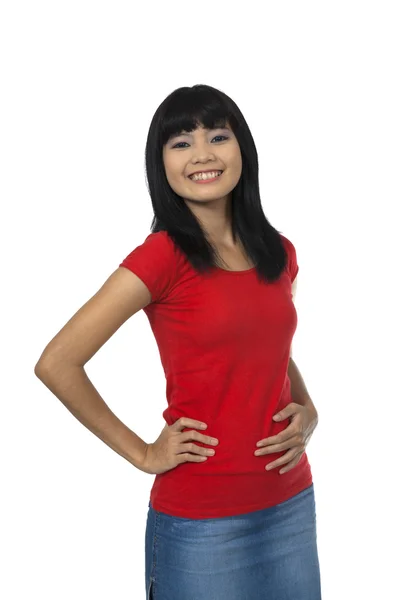 Kobieta w czerwonej koszuli — Zdjęcie stockowe