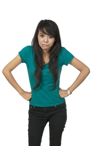 Žena v zeleném tričku — Stock fotografie