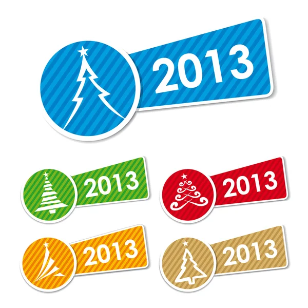 2013 Ícones de árvore de Natal e adesivos — Vetor de Stock