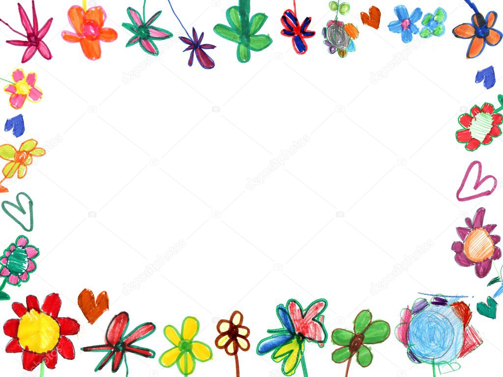 Horizontal flowers frame, child illustration