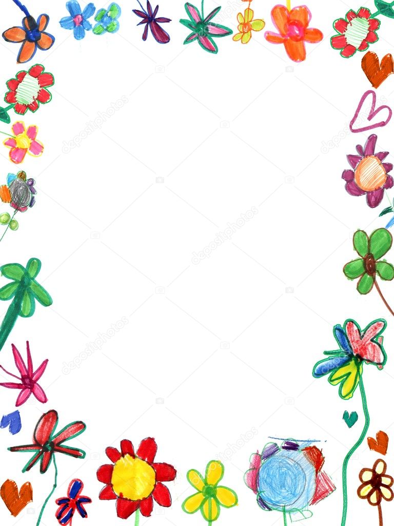 Vertical flowers frame, child illustration