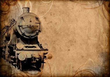 Retro vintage technology, old train, grunge background clipart