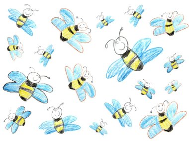 Child's drawing of bees clipart