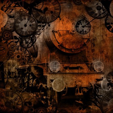 Grunge vintage steam locomotive time machine clipart