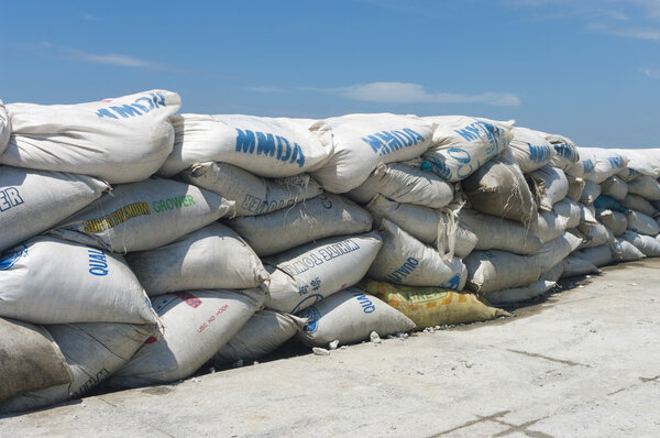 A wall of sandbags