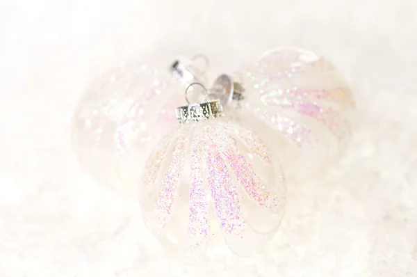White glass Christmas baubles — Stok fotoğraf