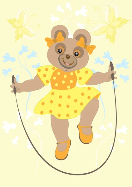 Bärenmädchen im gelben Kleid — Stockvektor