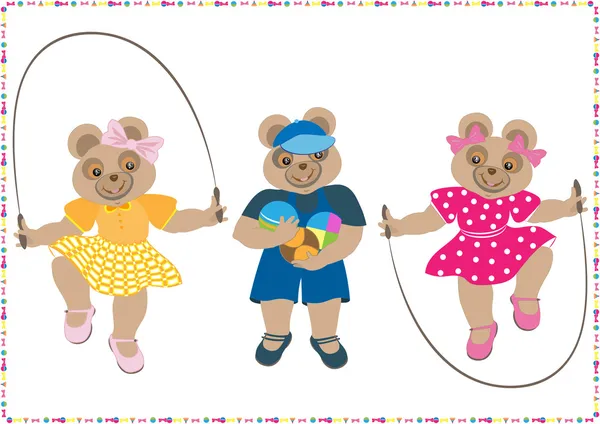 Drei kleine Bären mit Spielzeug — Stockvektor