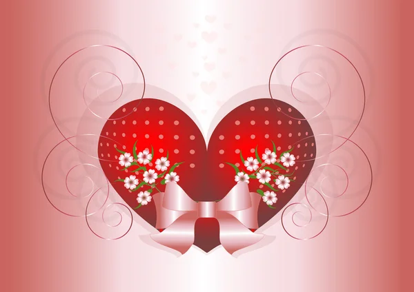 Coração vermelho decorado com flores e espirais — Vetor de Stock