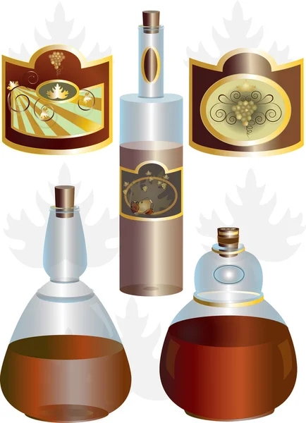 Unusual shape of bottles and labels — Stock Vector