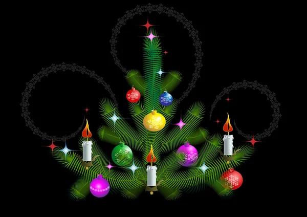 Árbol de Navidad con velas sobre fondo negro — Vector de stock