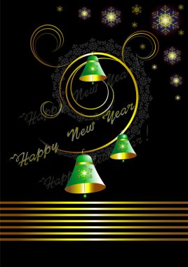 Christmas card with bells on black background clipart