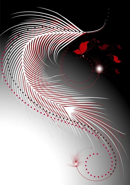 Vlny bílé a červené peří s dekorem motýlů — Stockový vektor