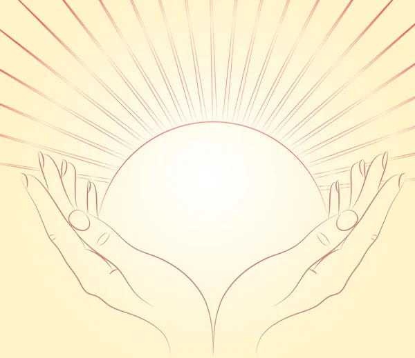 El sol en manos femeninas . — Archivo Imágenes Vectoriales