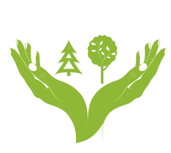 コンセプト - 環境保護。女性の h の緑の植物 — ストックベクタ