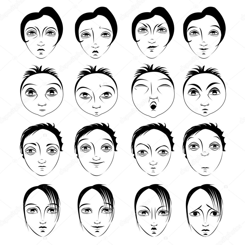 Faces with Different Emotions - illustrations